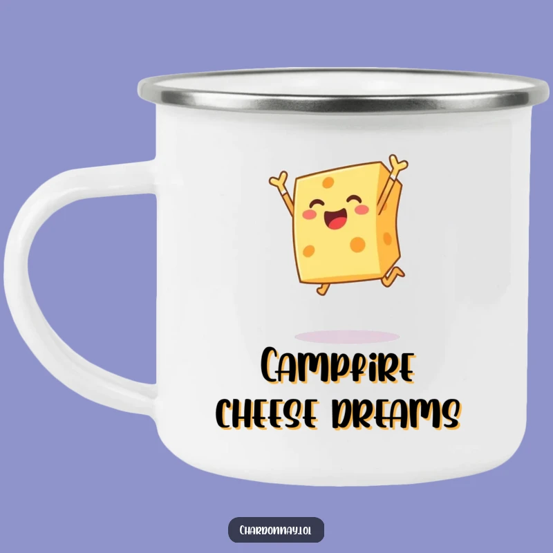 Funny Cheese Camping Mug: Cheerful Leap Adventure, Perfect Outdoor Gift!