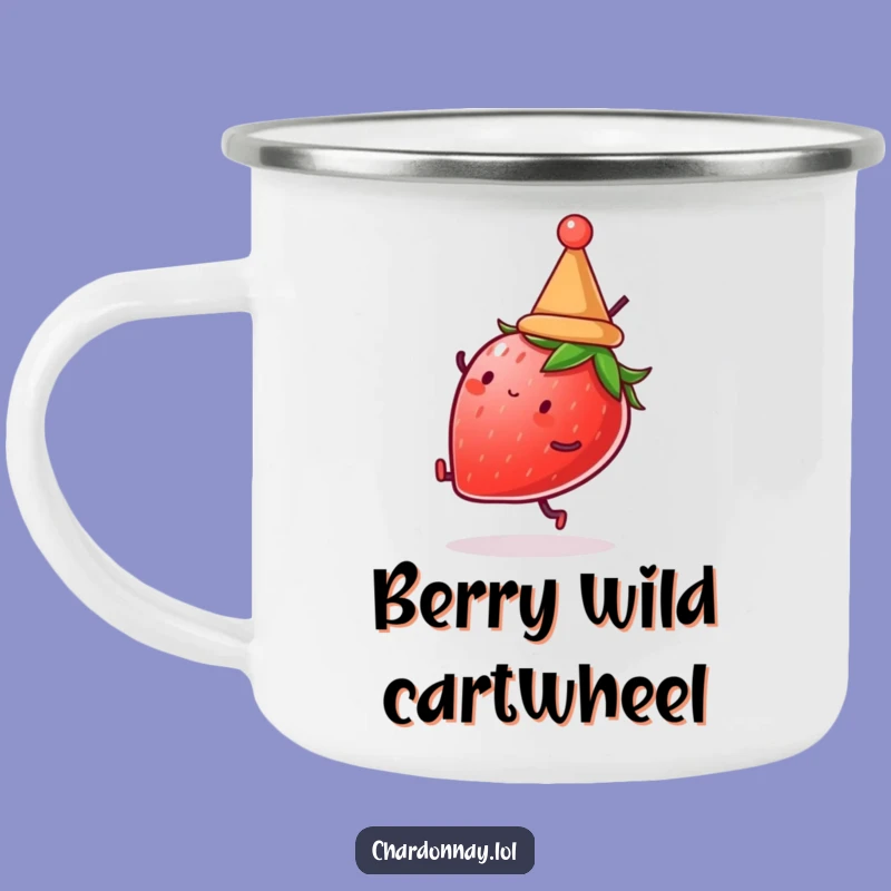 Funny Strawberry Cartwheel Camping Mug: Fruity Adventure Fuel