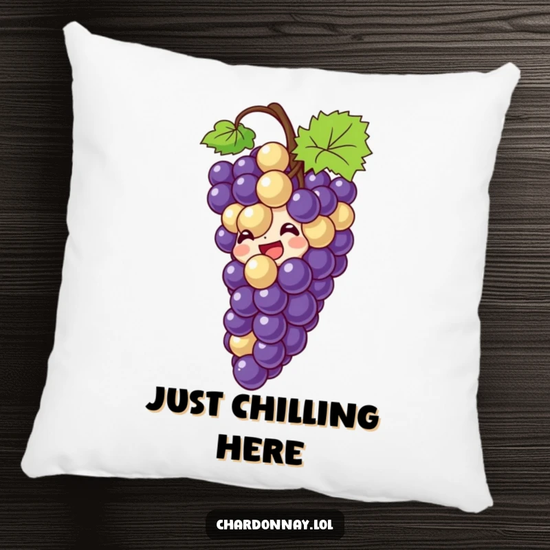 Funny pillow featuring giggling grapes in a comical slide down a bottle. Soft, decorative, and perfect for wine lovers.