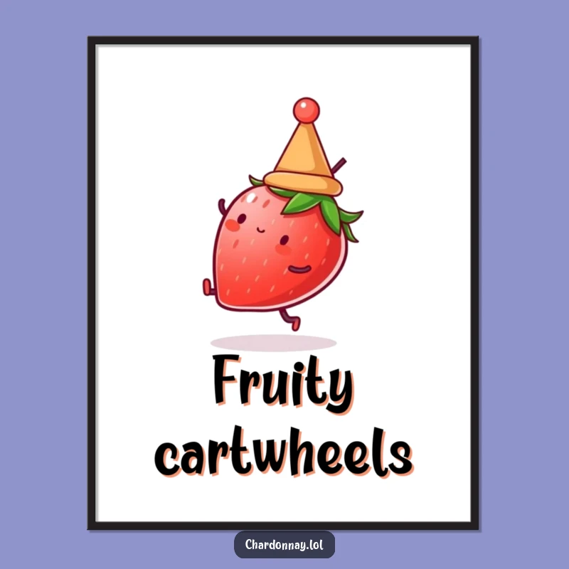 Funny Strawberry Cartwheel Digital Print: Whimsical Fruit Art Decor