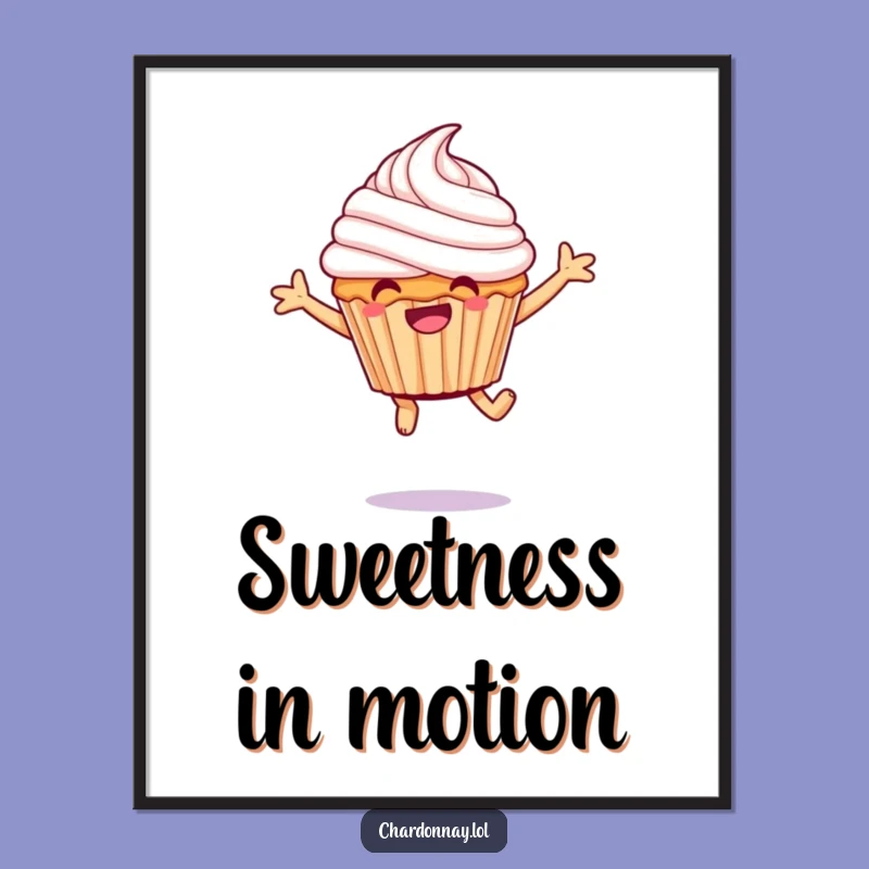 Funny Giggling Cupcake Digital Art: Hilarious Frosting Leap Print, Perfect Funny Gift
