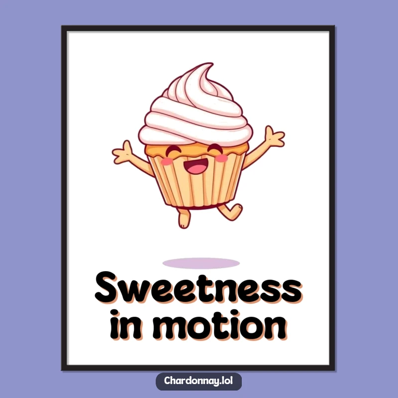 Funny Giggling Cupcake Poster: Vibrant Hilarious Frosting Leap Art, Perfect Funny Gift