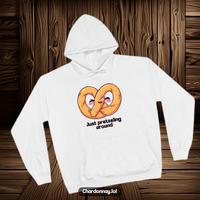 Funny hoodie featuring a happy pretzel twisting into a funny shape. Cozy and amusing, perfect for snack lovers.