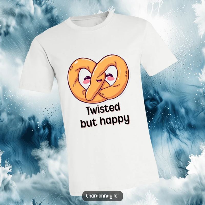 Funny t-shirt with a pretzel twisting into a humorous shape. Great for casual wear and snack lovers.
